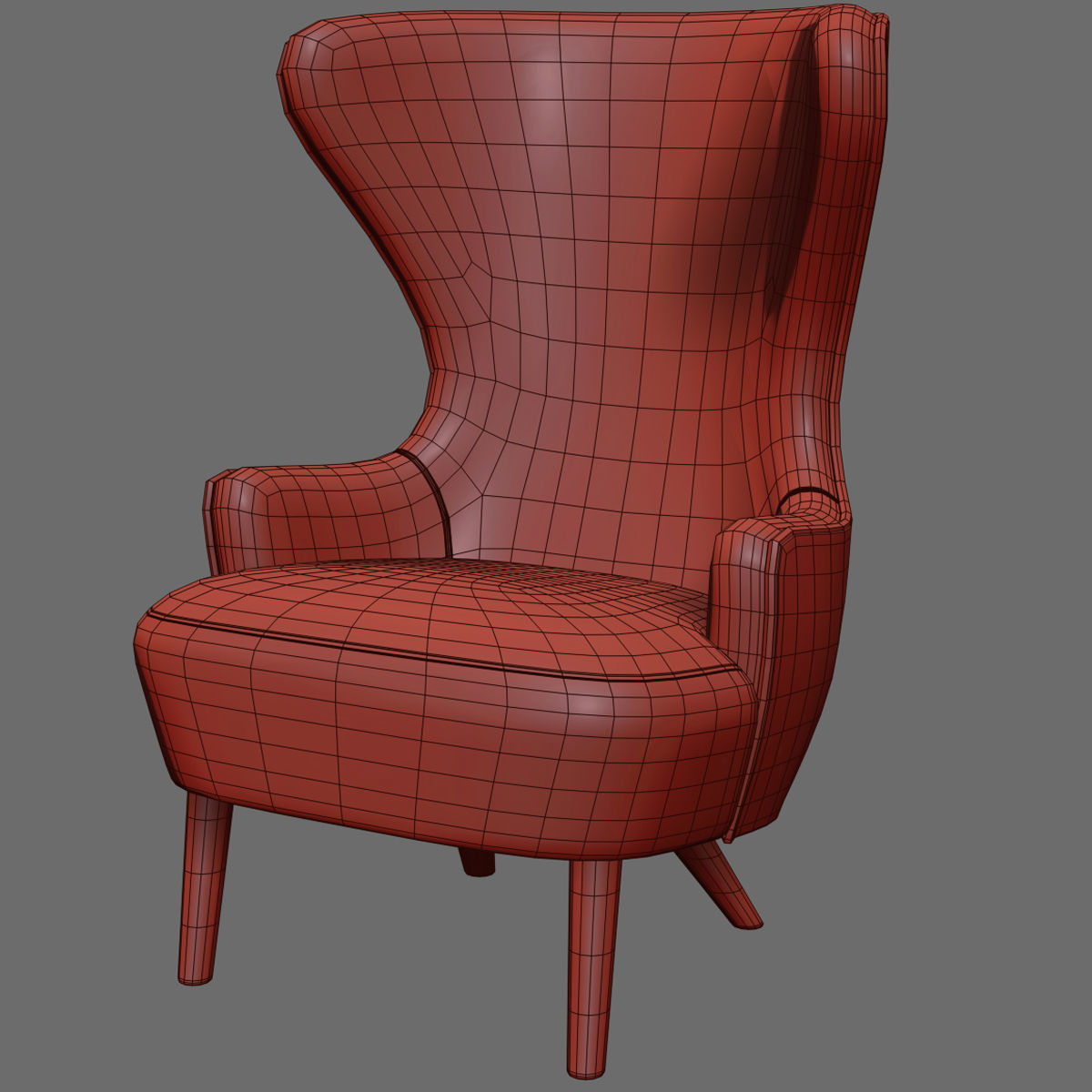 Chairs set 2 upholstered dining chair with wooden legs 3D model_47