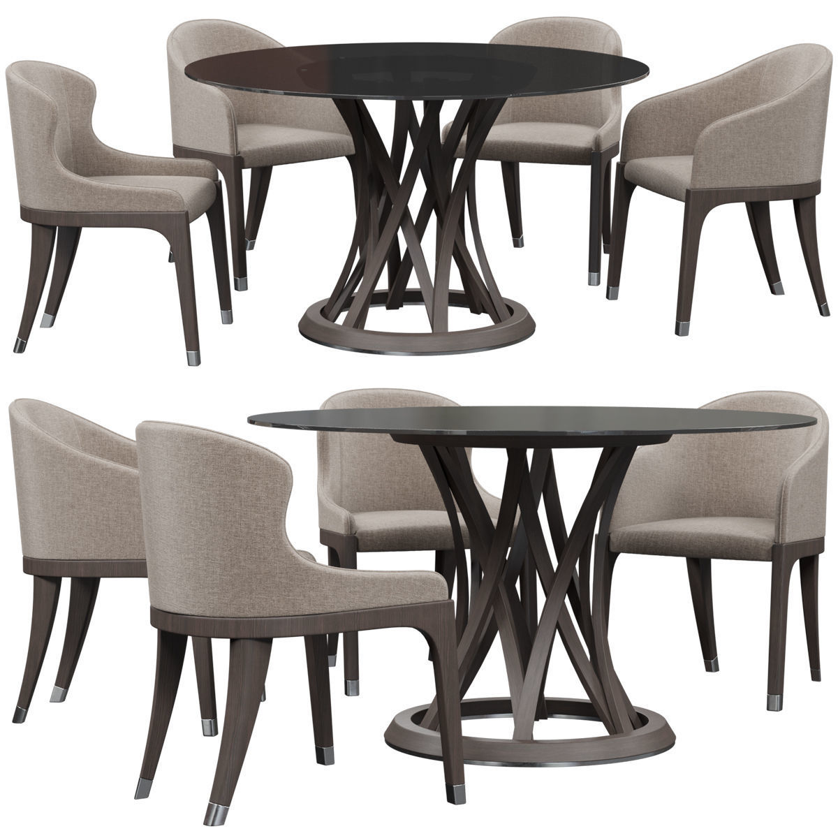 Chairs set 2 upholstered dining chair with wooden legs 3D model_42