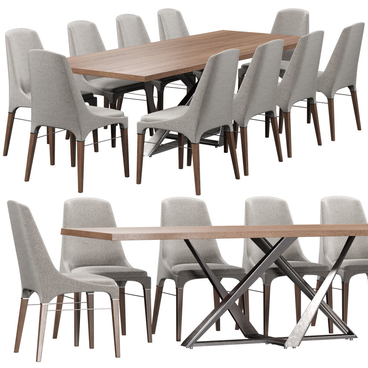 Chairs set 2 upholstered dining chair with wooden legs 3D model_10