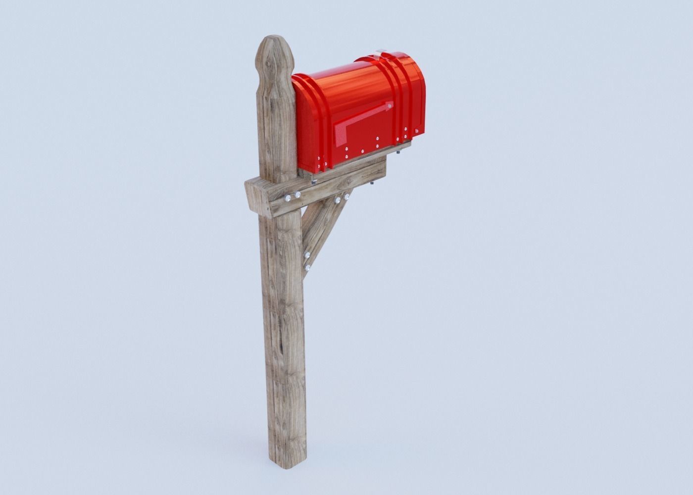 Mailbox on wooden post Low-poly 3D model_3
