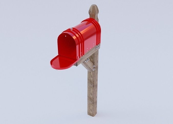 Mailbox on wooden post Low-poly 3D model