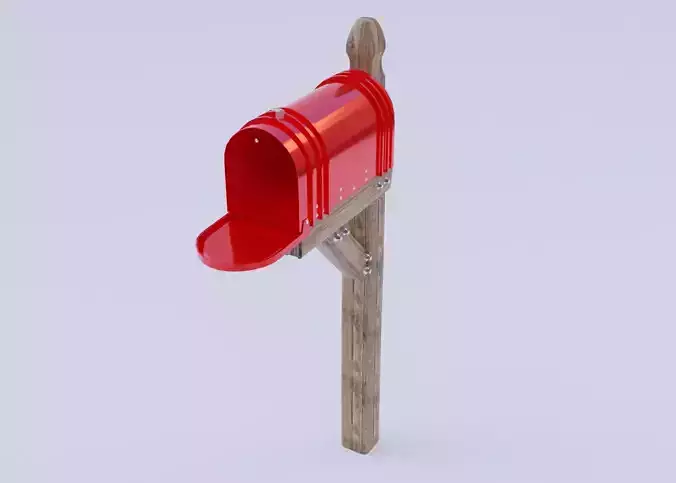 Mailbox on wooden post Low-poly 3D model