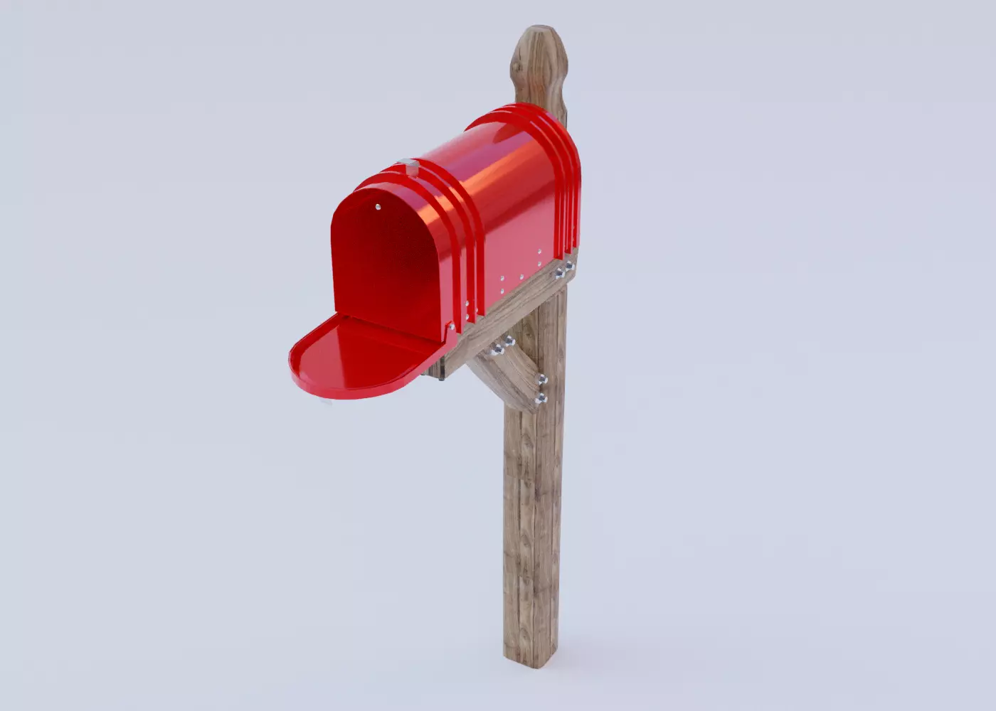Mailbox on wooden post Low-poly 3D model_0