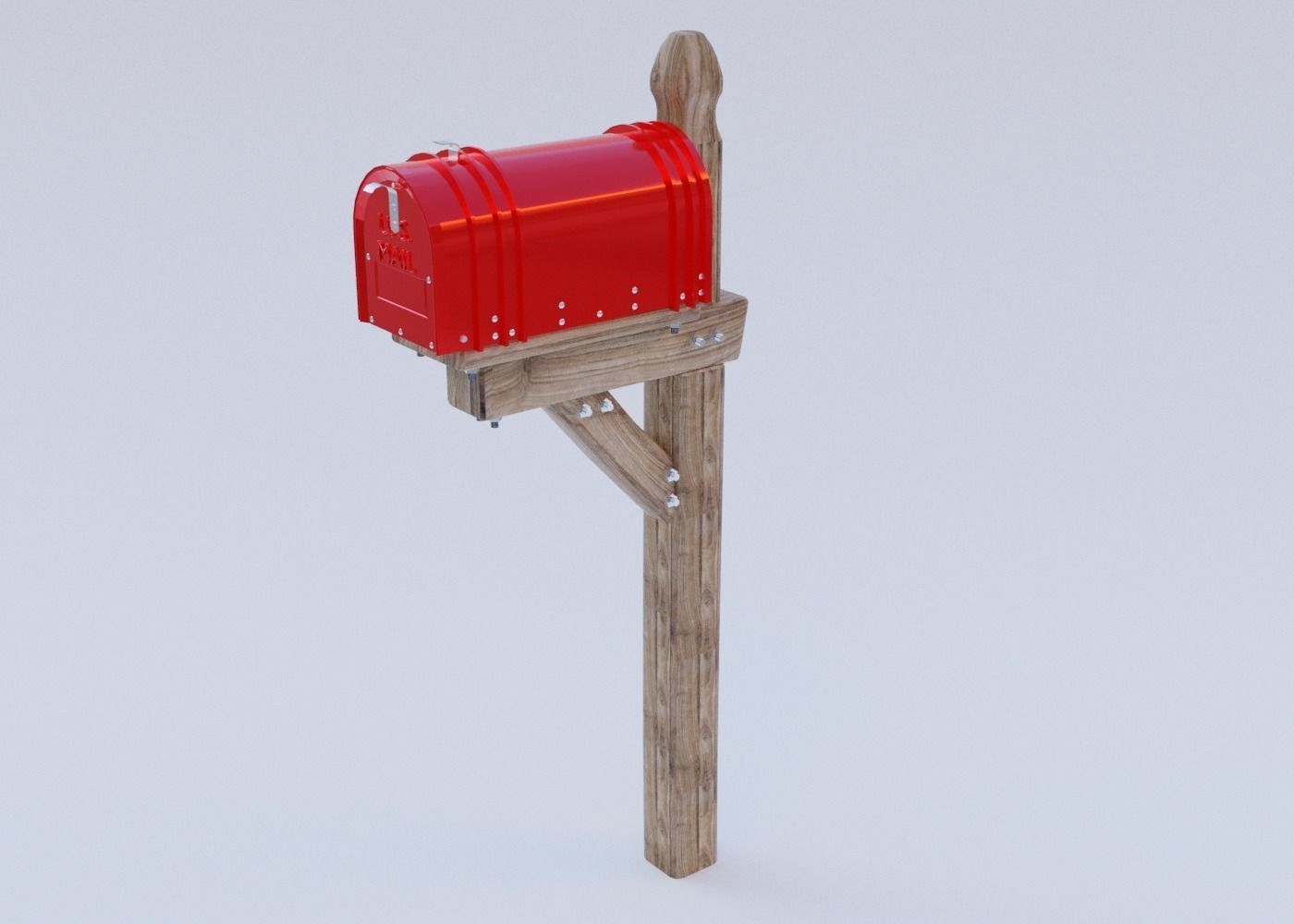 Mailbox on wooden post Low-poly 3D model_2