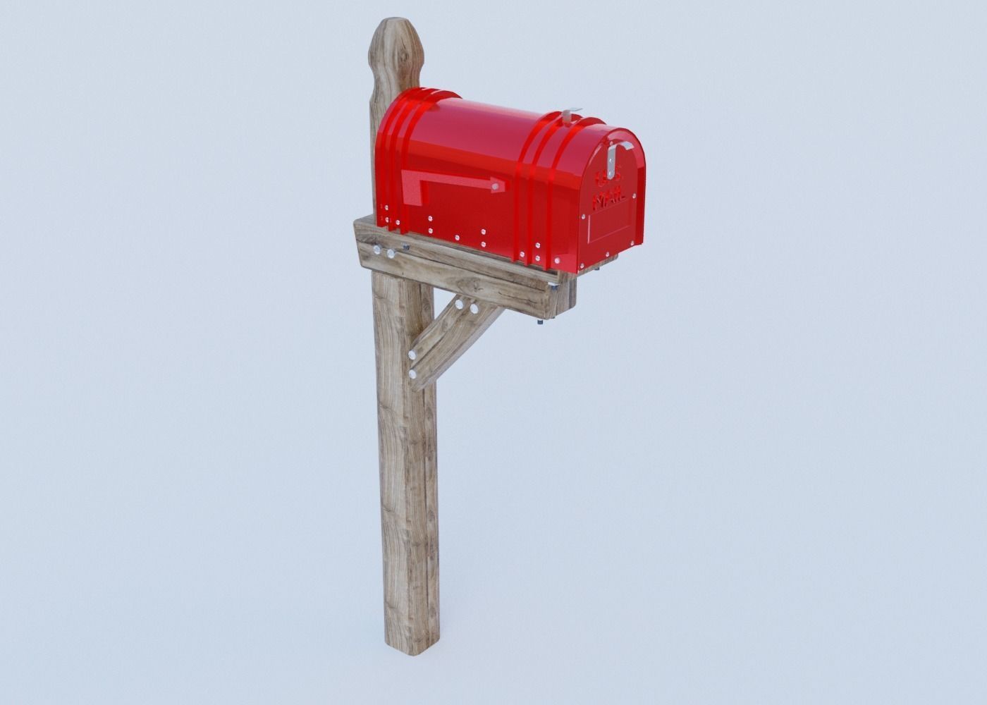 Mailbox on wooden post Low-poly 3D model_1