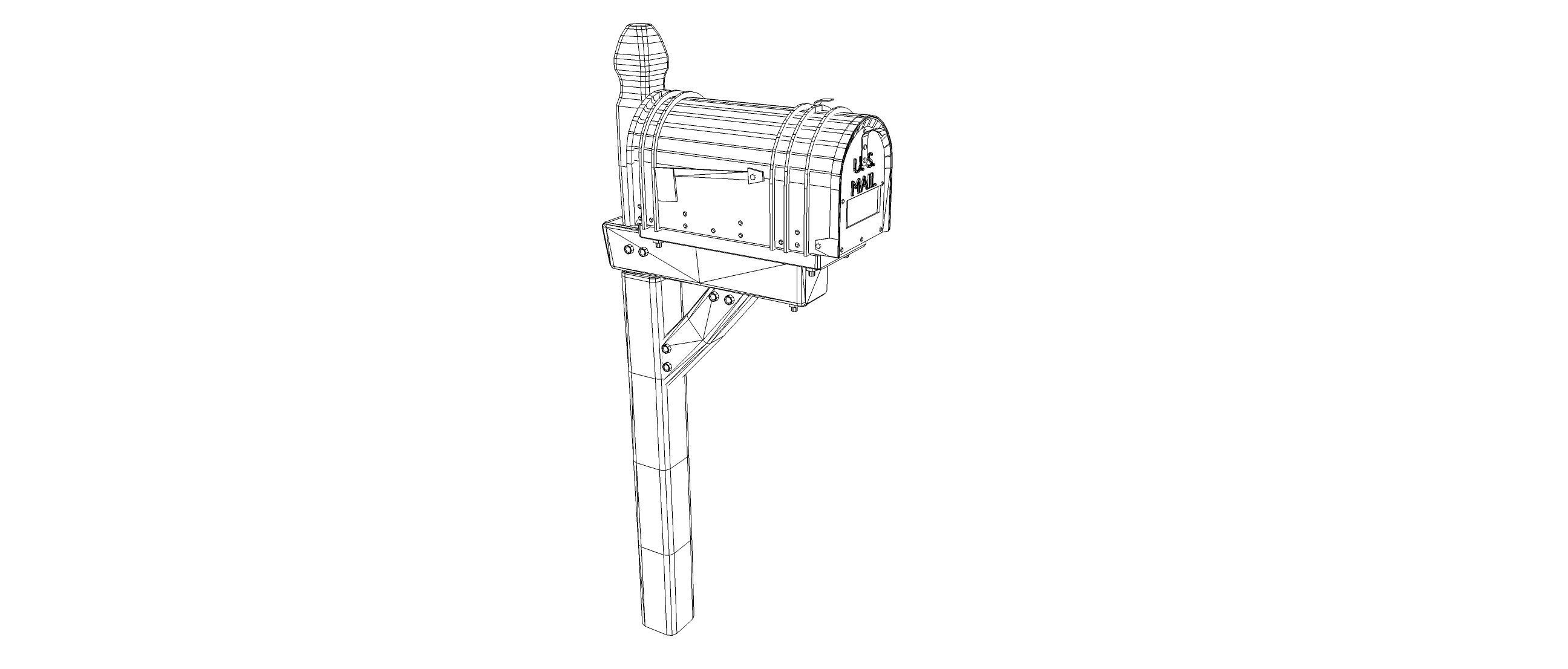 Mailbox on wooden post Low-poly 3D model_4