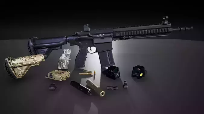 HK417 FPS PACK Low-poly 3D model