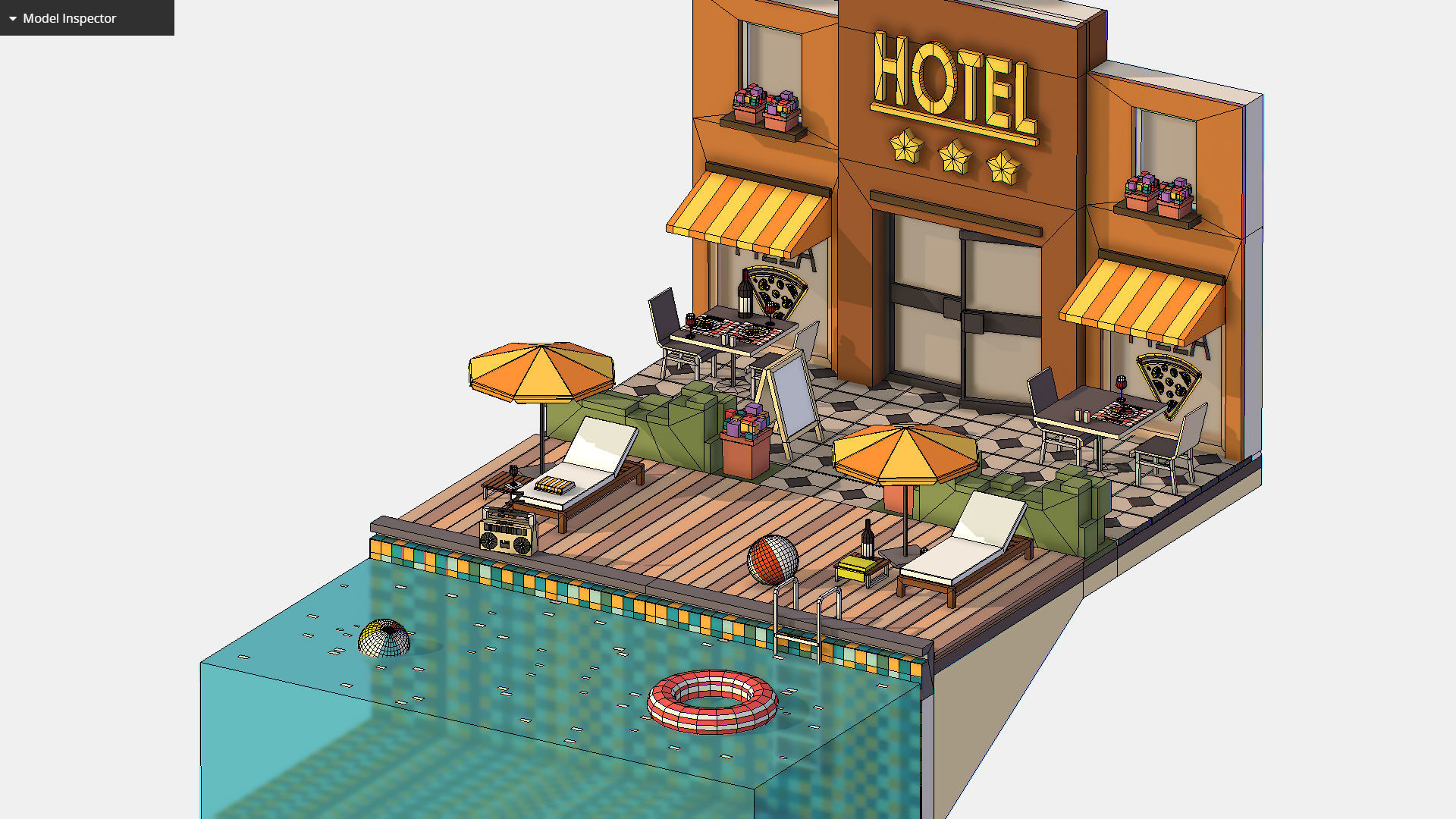 Relax Pool on Hotel Loungers Low-poly 3D model_26