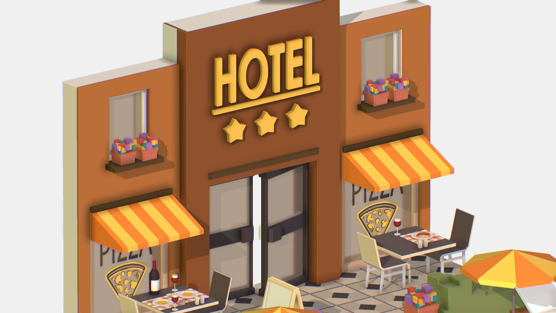 Relax Pool on Hotel Loungers Low-poly 3D model_16