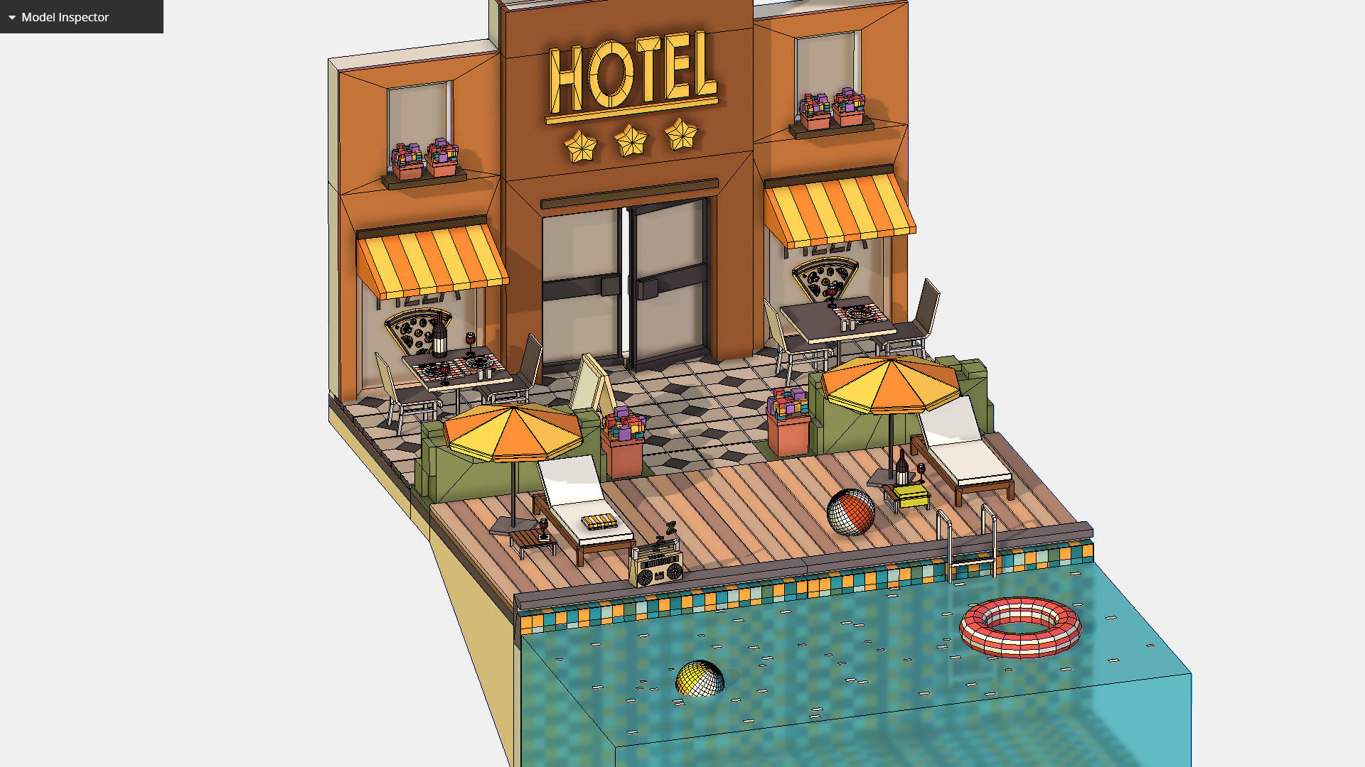 Relax Pool on Hotel Loungers Low-poly 3D model_22