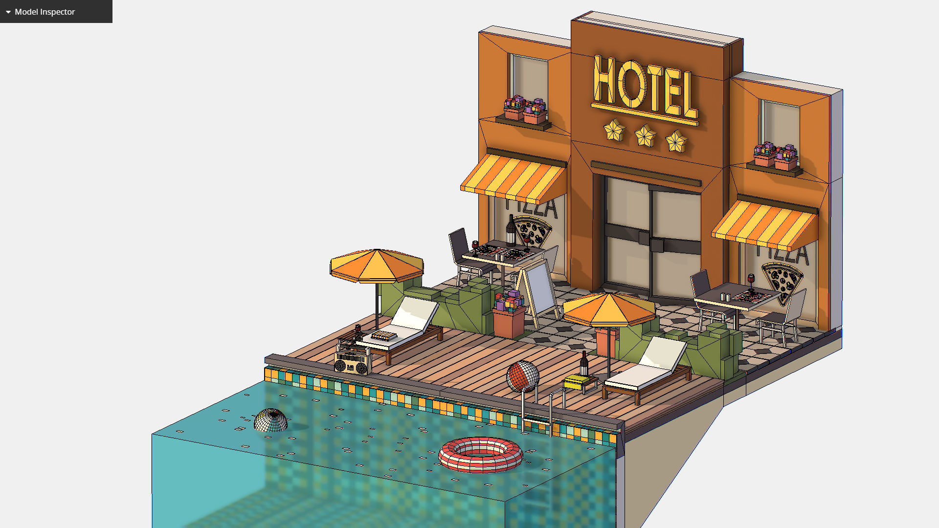 Relax Pool on Hotel Loungers Low-poly 3D model_21