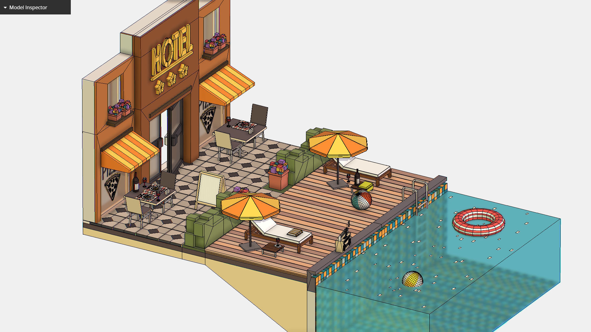 Relax Pool on Hotel Loungers Low-poly 3D model_24