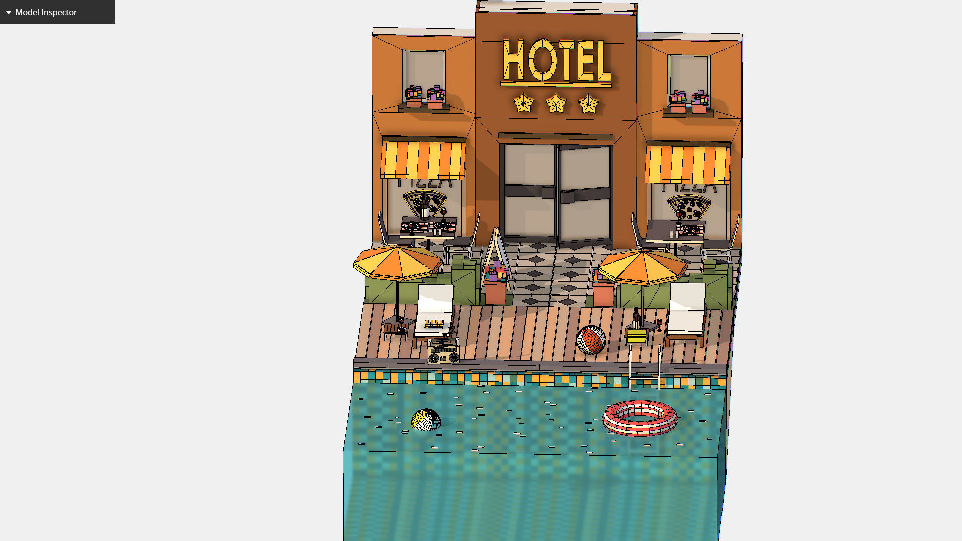 Relax Pool on Hotel Loungers Low-poly 3D model_18