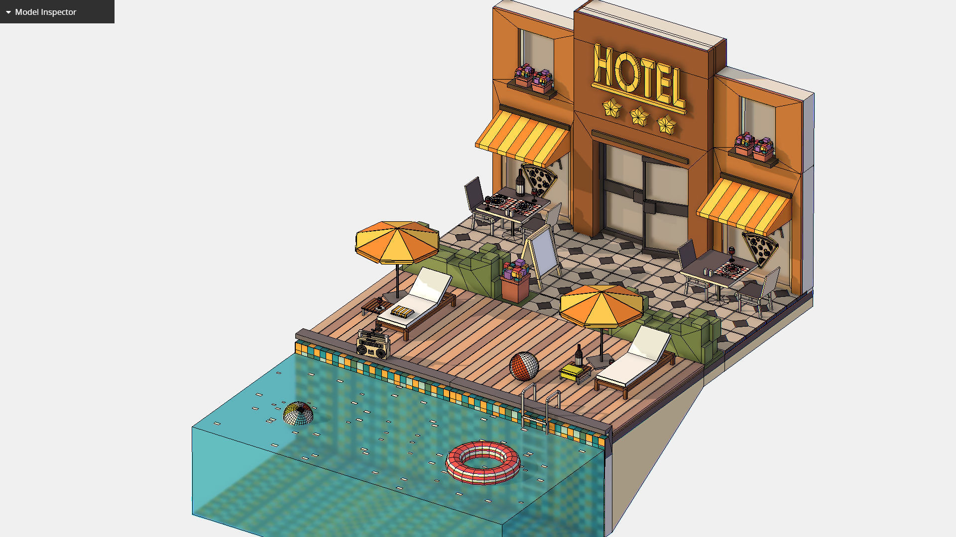 Relax Pool on Hotel Loungers Low-poly 3D model_23