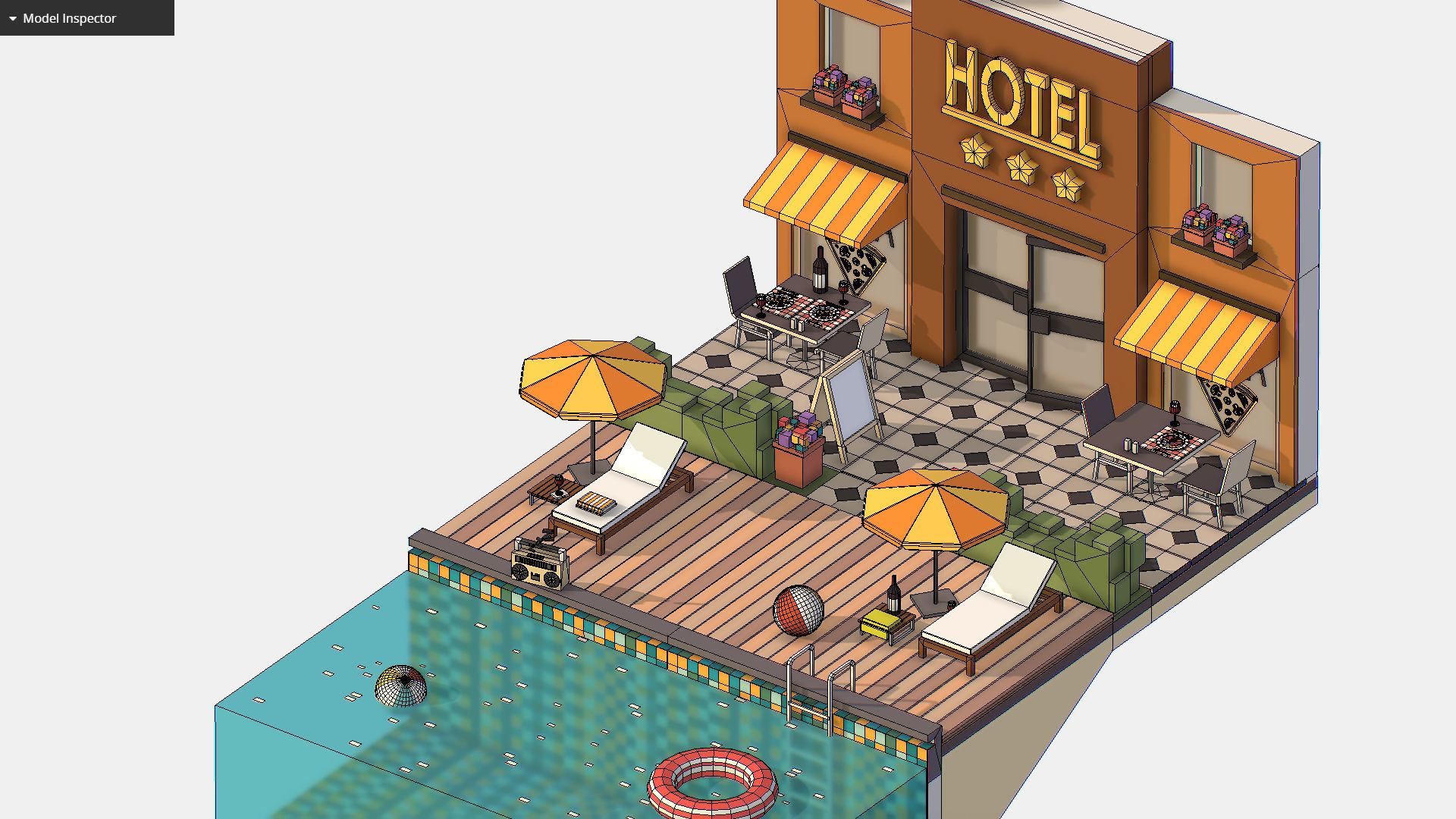 Relax Pool on Hotel Loungers Low-poly 3D model_25