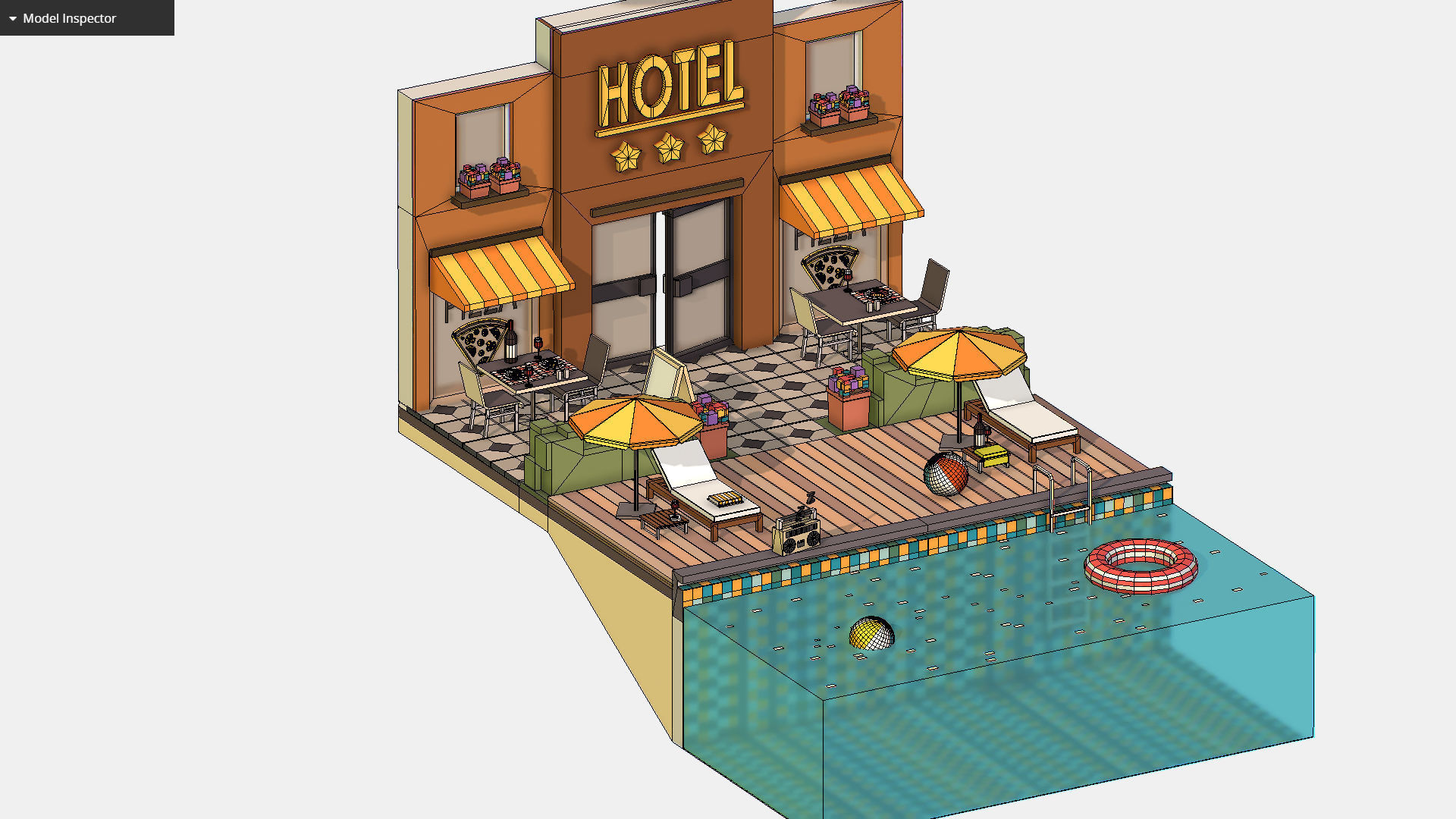 Relax Pool on Hotel Loungers Low-poly 3D model_20
