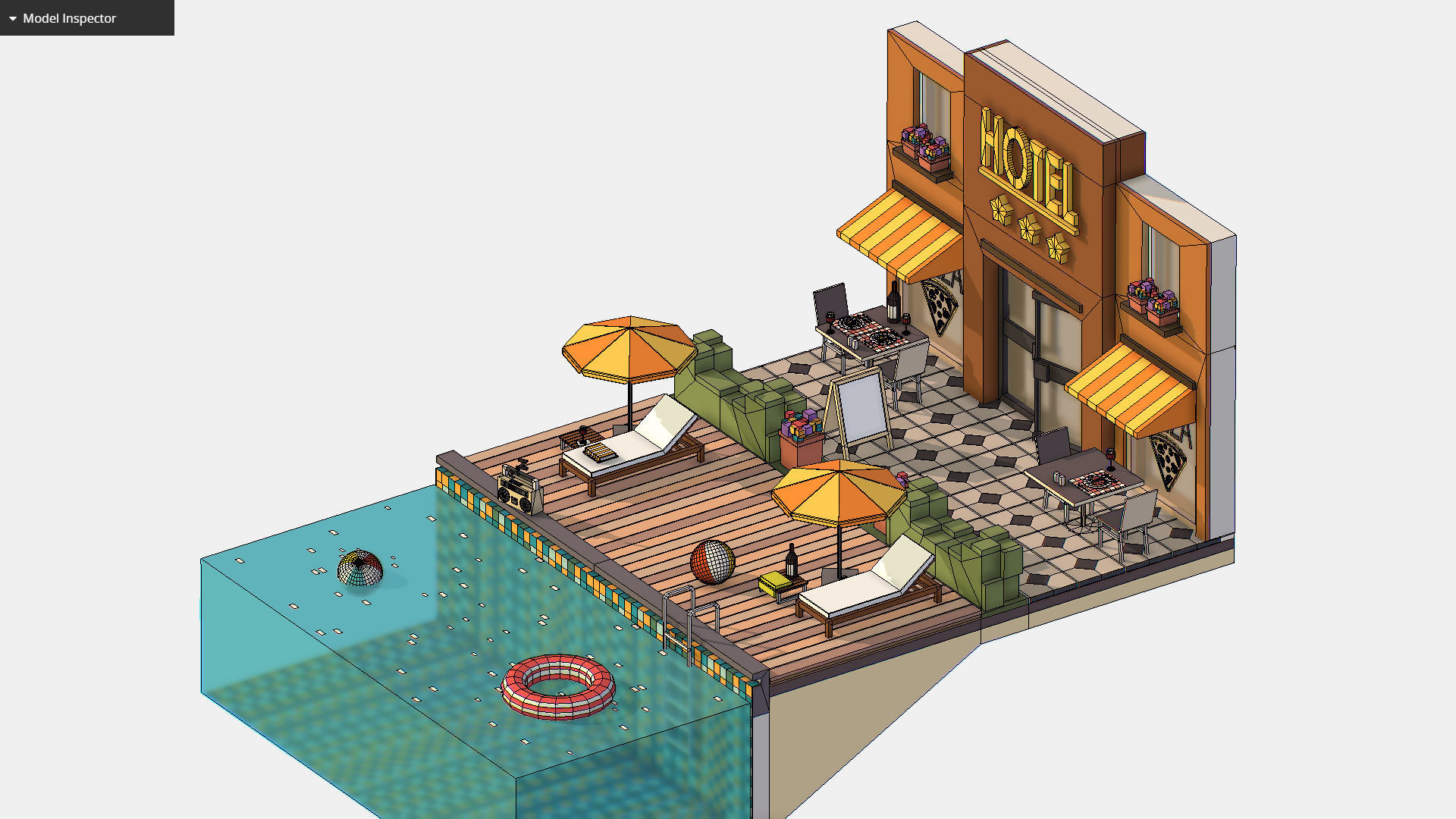 Relax Pool on Hotel Loungers Low-poly 3D model_19
