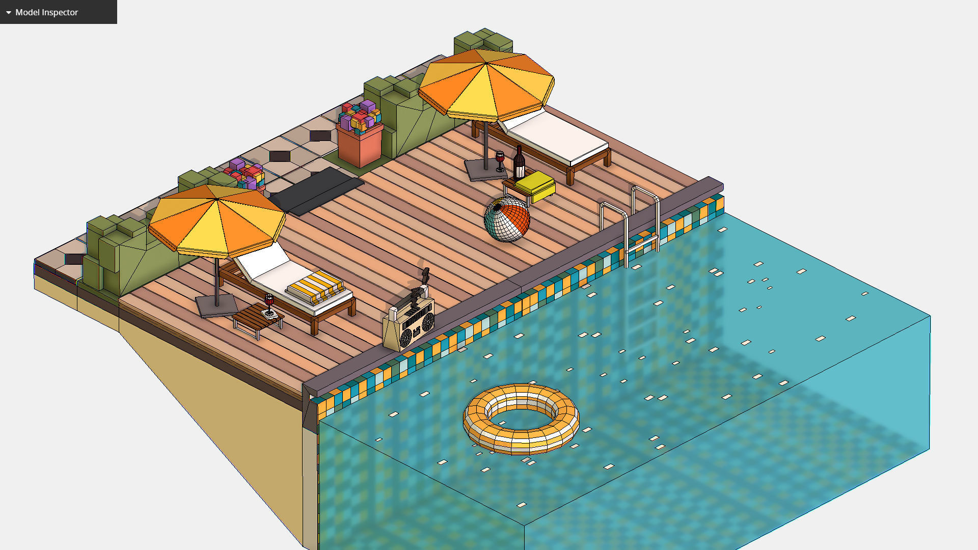 Relax pool on the sun loungers Low-poly 3D model_15