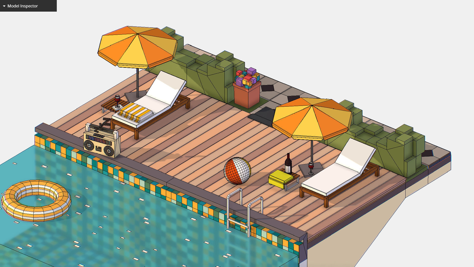 Relax pool on the sun loungers Low-poly 3D model_23