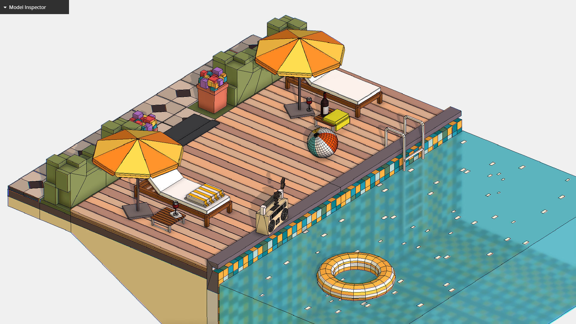 Relax pool on the sun loungers Low-poly 3D model_21