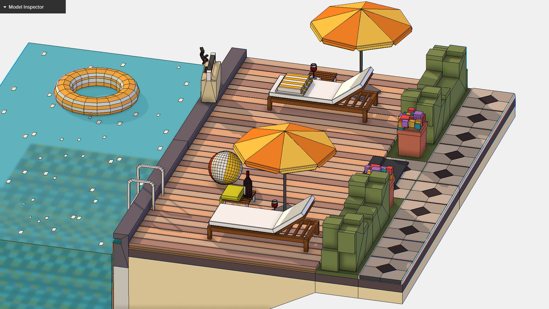 Relax pool on the sun loungers Low-poly 3D model_25