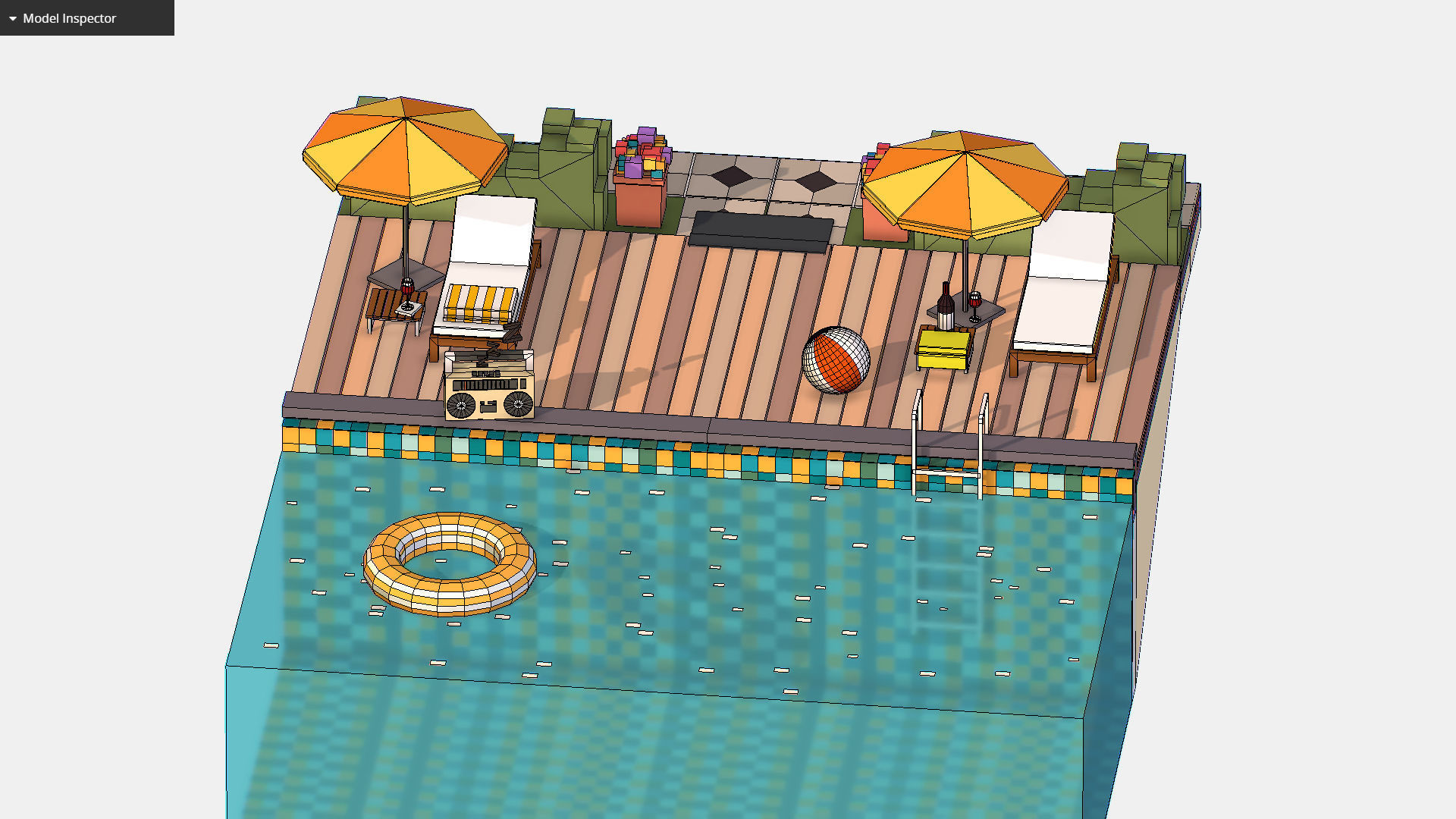 Relax pool on the sun loungers Low-poly 3D model_17