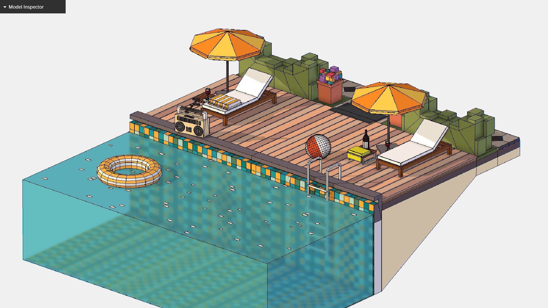 Relax pool on the sun loungers Low-poly 3D model_18