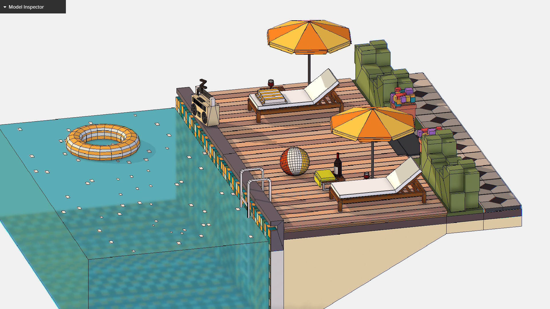 Relax pool on the sun loungers Low-poly 3D model_20