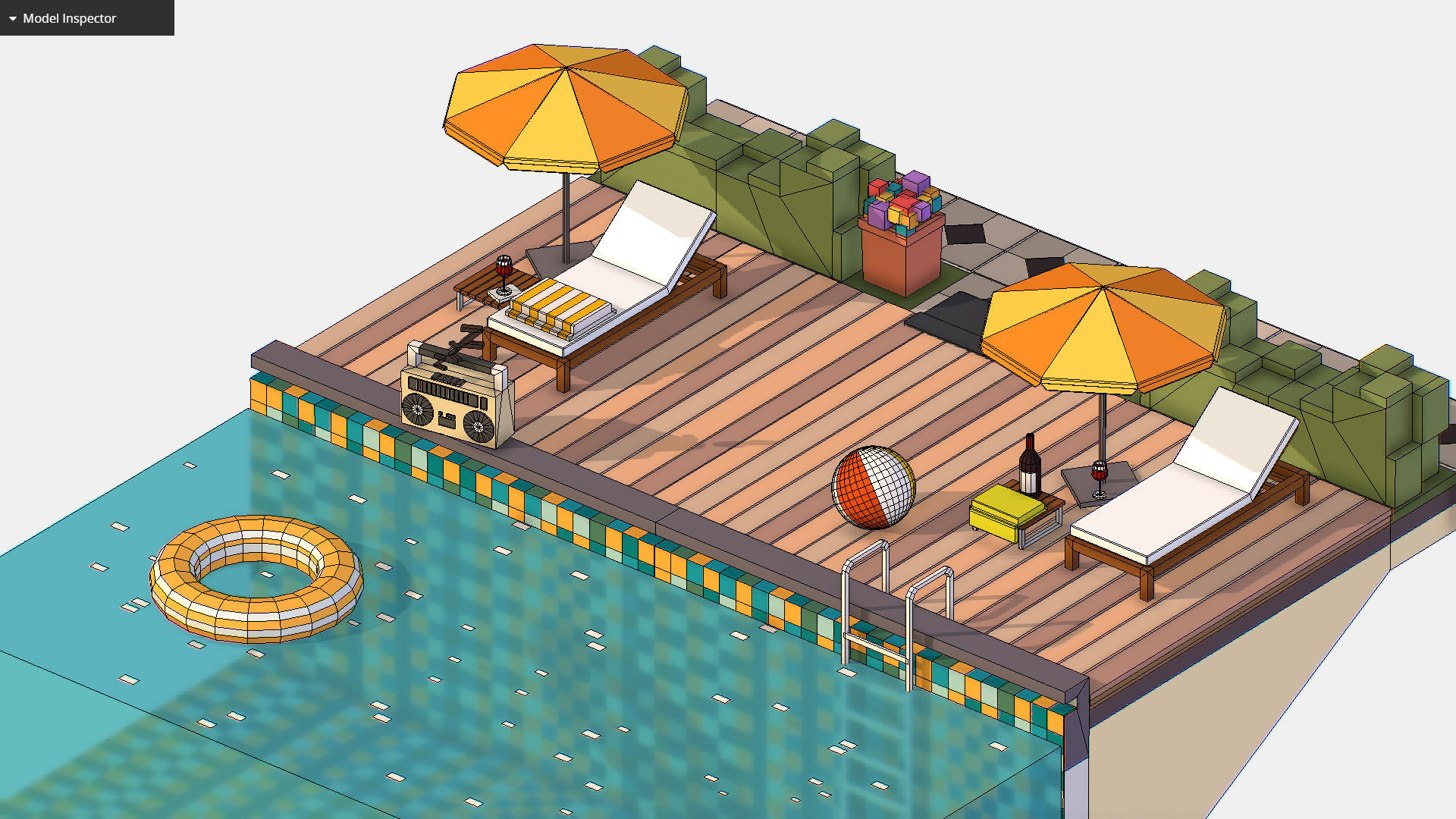 Relax pool on the sun loungers Low-poly 3D model_24