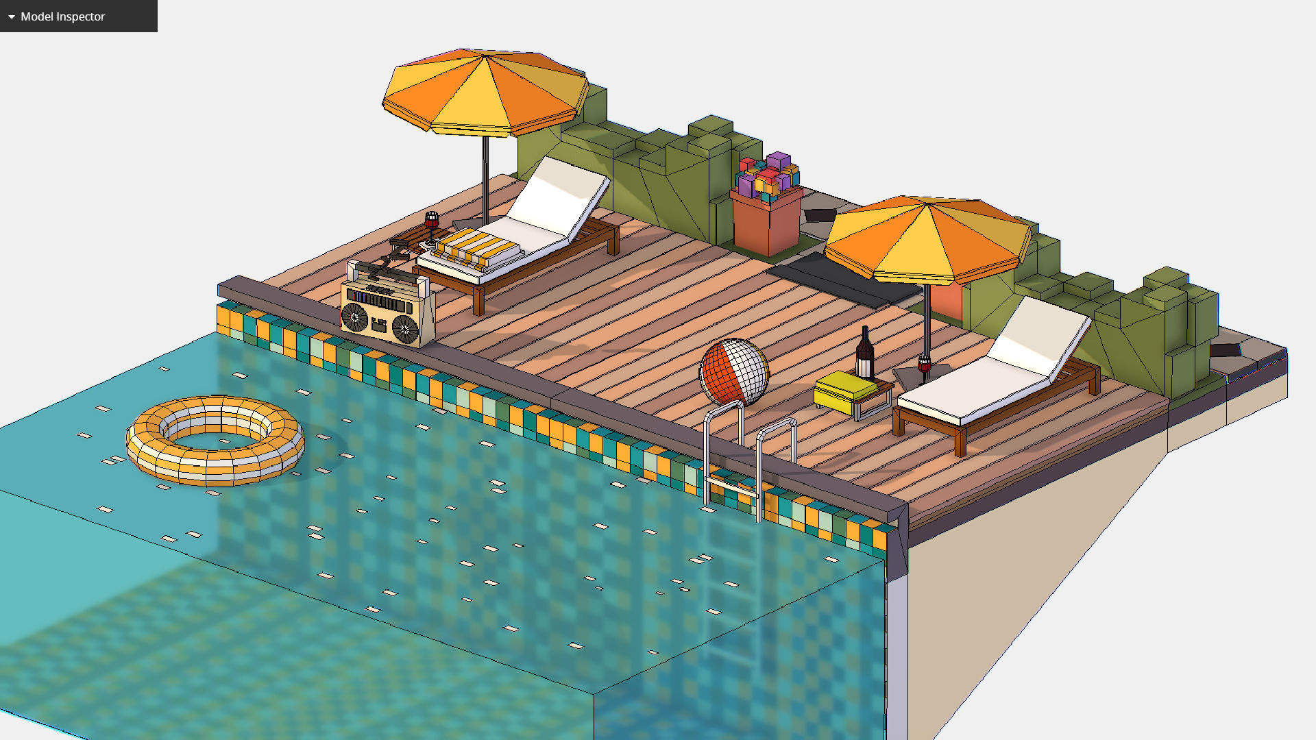 Relax pool on the sun loungers Low-poly 3D model_19