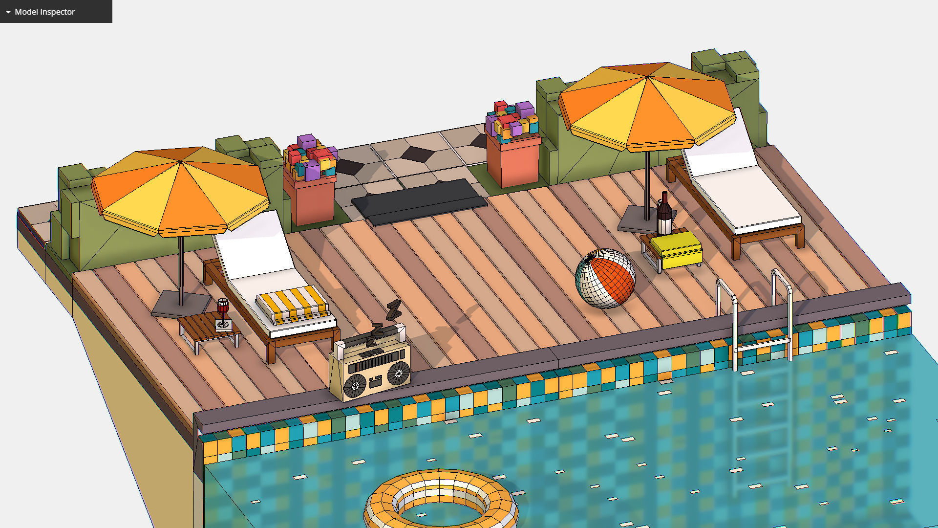 Relax pool on the sun loungers Low-poly 3D model_22