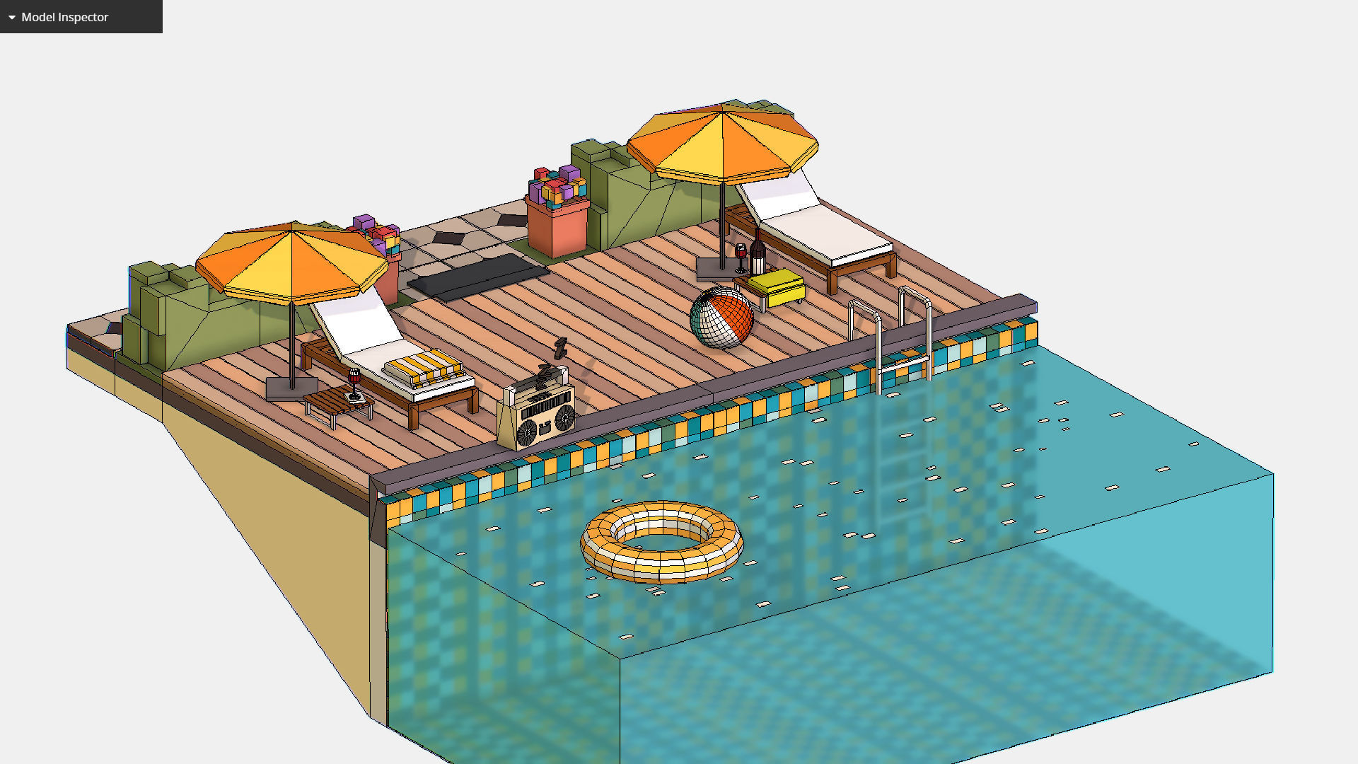 Relax pool on the sun loungers Low-poly 3D model_16
