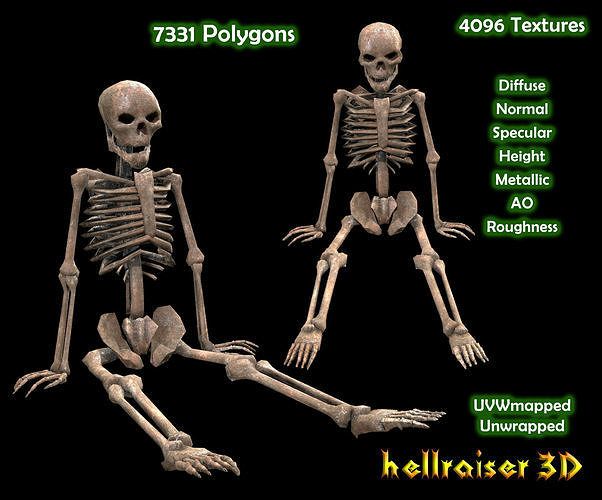 Dead Skeleton - 3 - PBR - Textured Low-poly 3D model