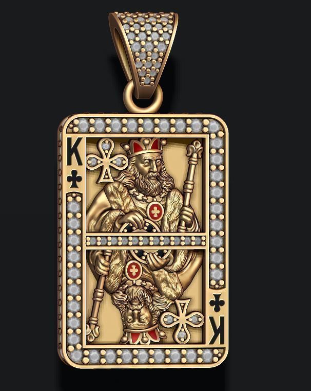 Club king playing card pendant 3D print model_2