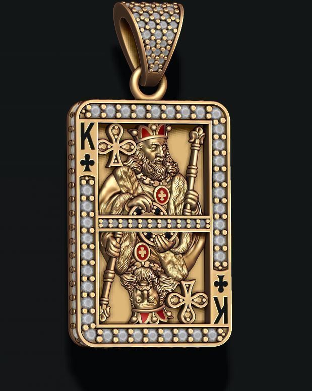 Club king playing card pendant 3D print model_4