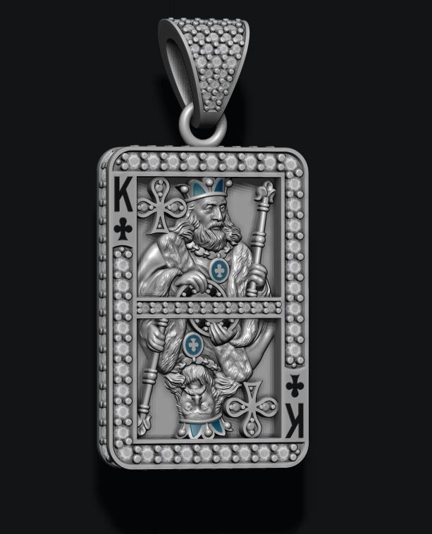 Club king playing card pendant 3D print model_8