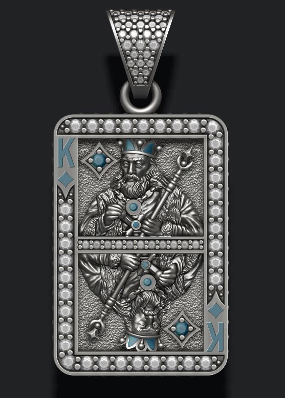 Diamond king playing card pendant 3D print model_4