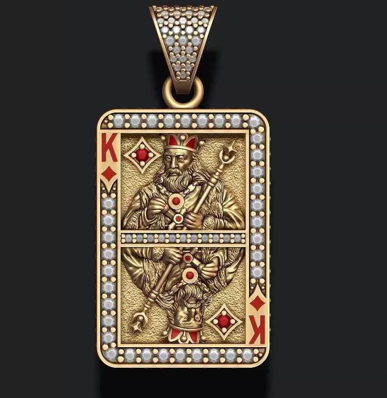 Diamond king playing card pendant 3D print model_0