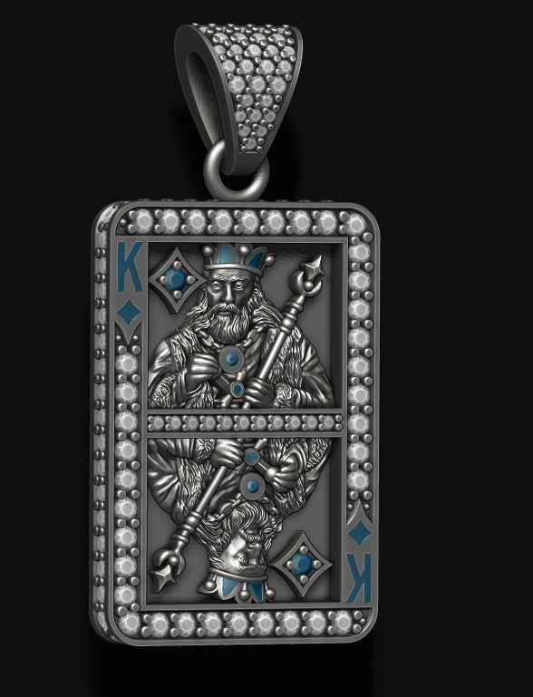 Diamond king playing card pendant 3D print model_3