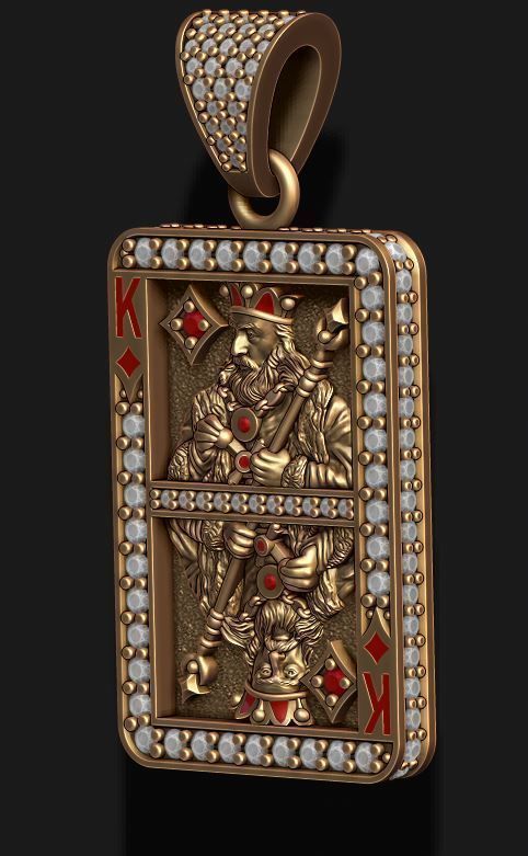 Diamond king playing card pendant 3D print model_6