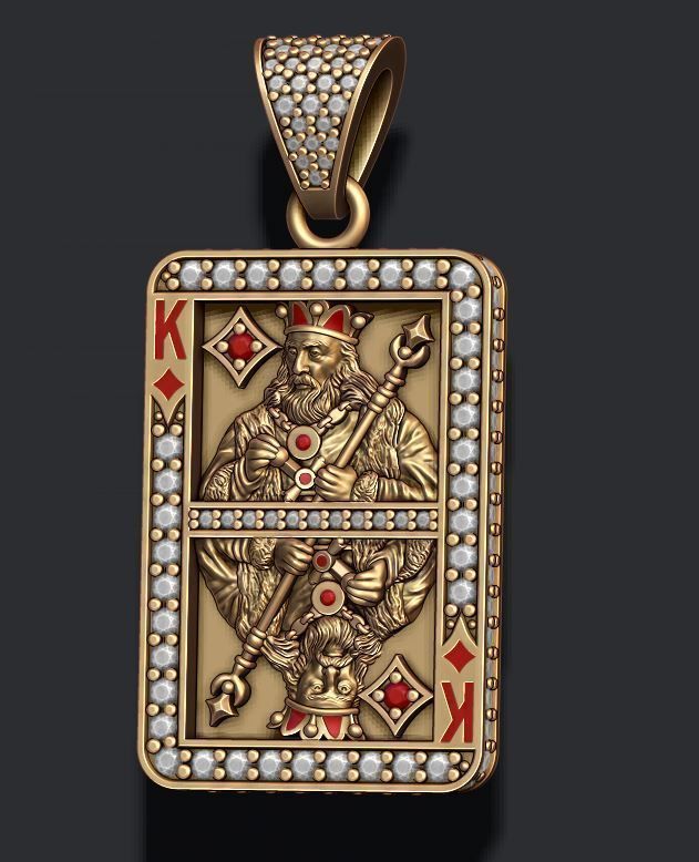 Diamond king playing card pendant 3D print model_1