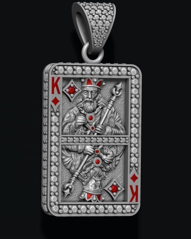 Diamond king playing card pendant 3D print model_8