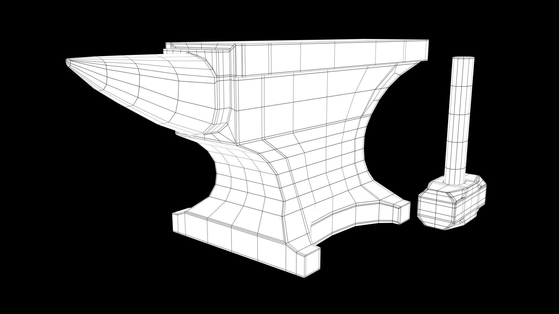 Anvil and Sledge Hammer Low-poly 3D model_4