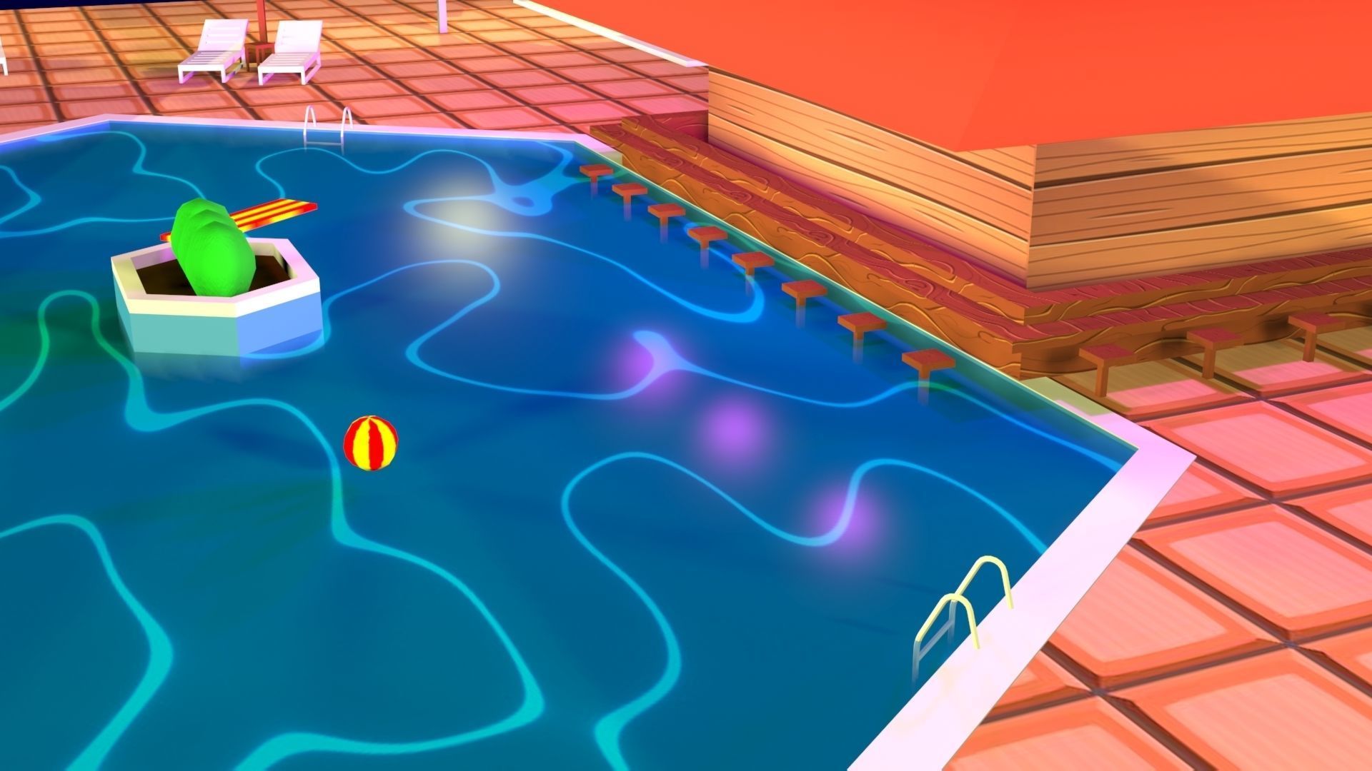 Cartoon Pool Low Poly Low-poly 3D model_4