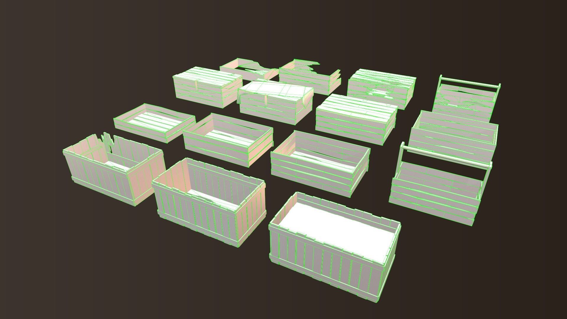 Barrel and Box Low-poly 3D model_13