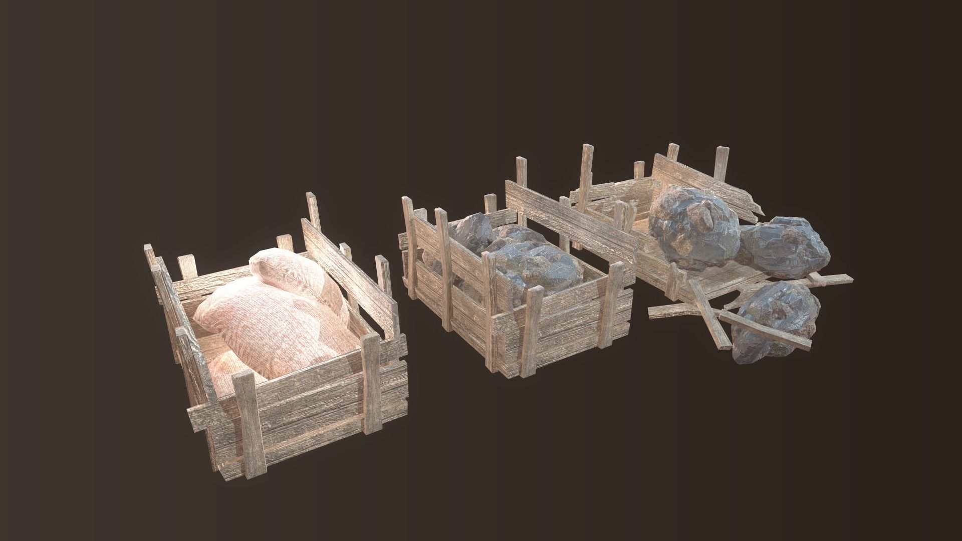 Barrel and Box Low-poly 3D model_20