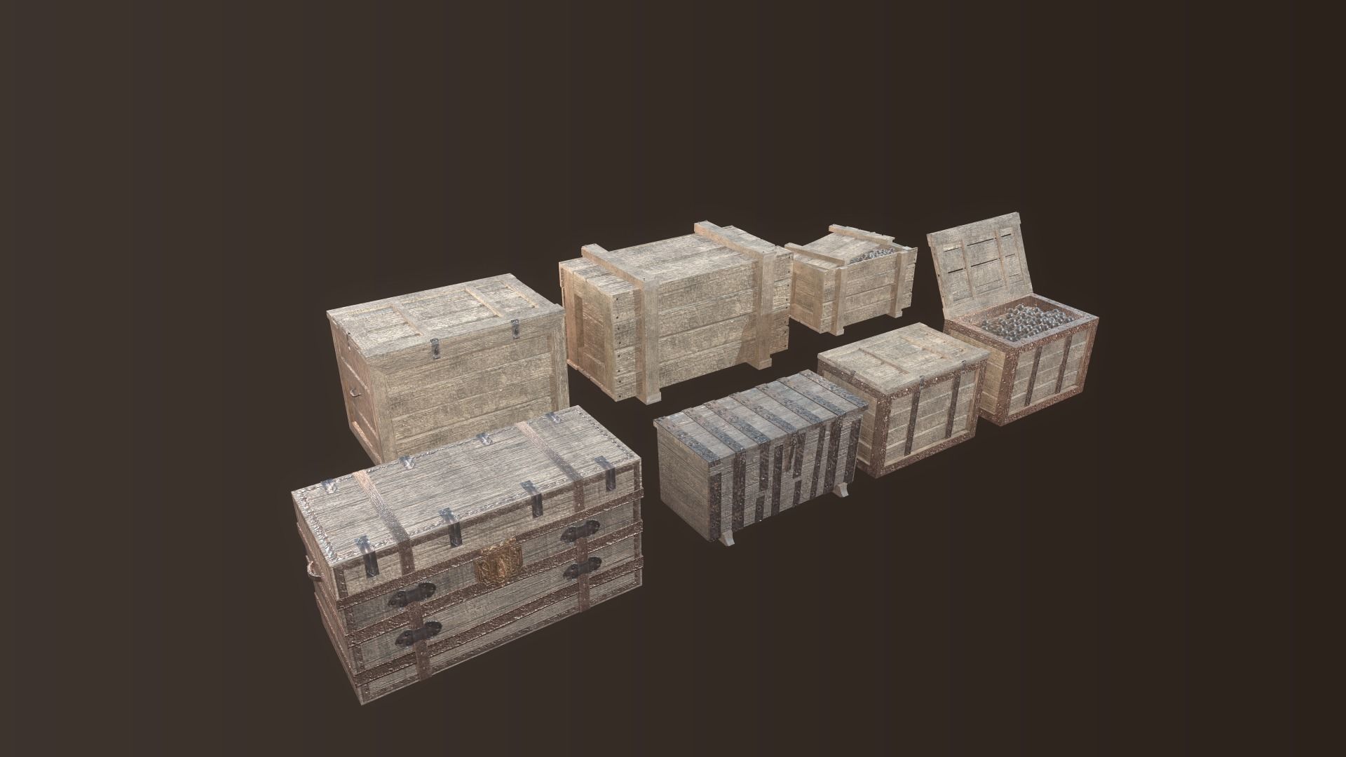 Barrel and Box Low-poly 3D model_17