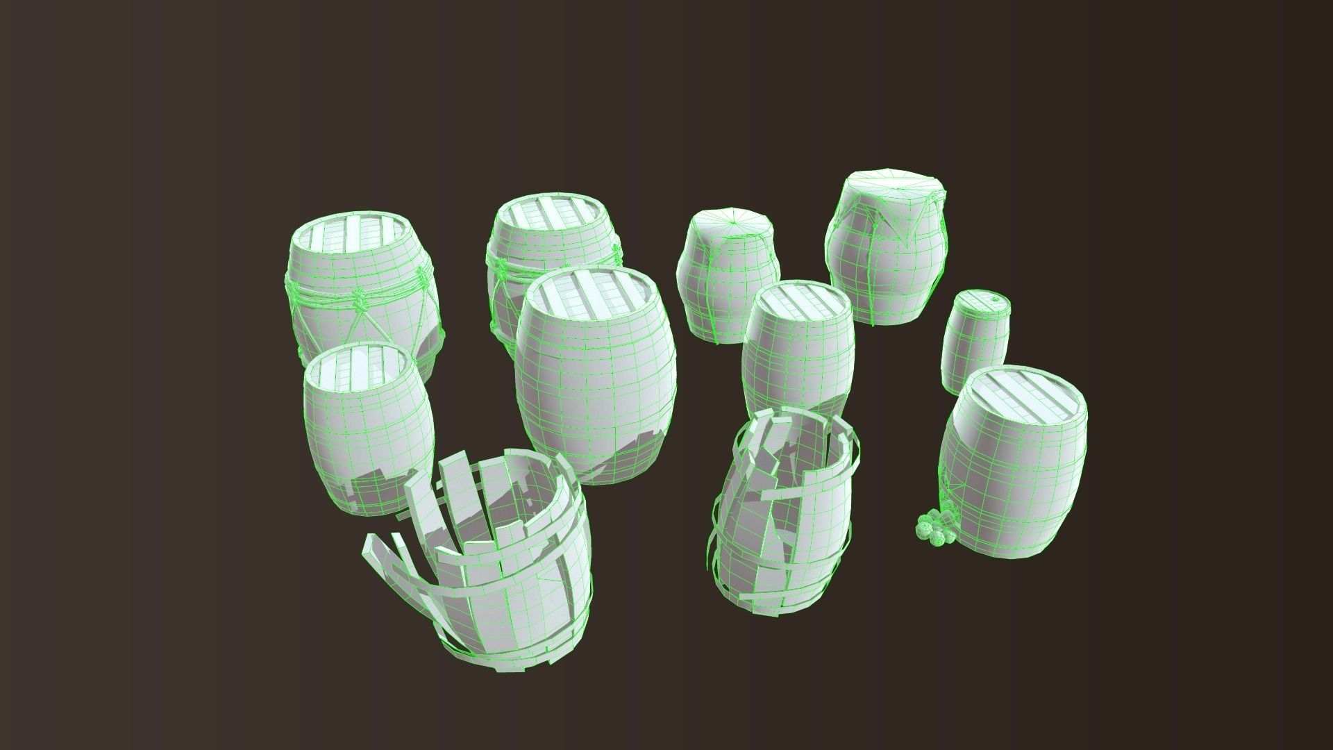 Barrel and Box Low-poly 3D model_4