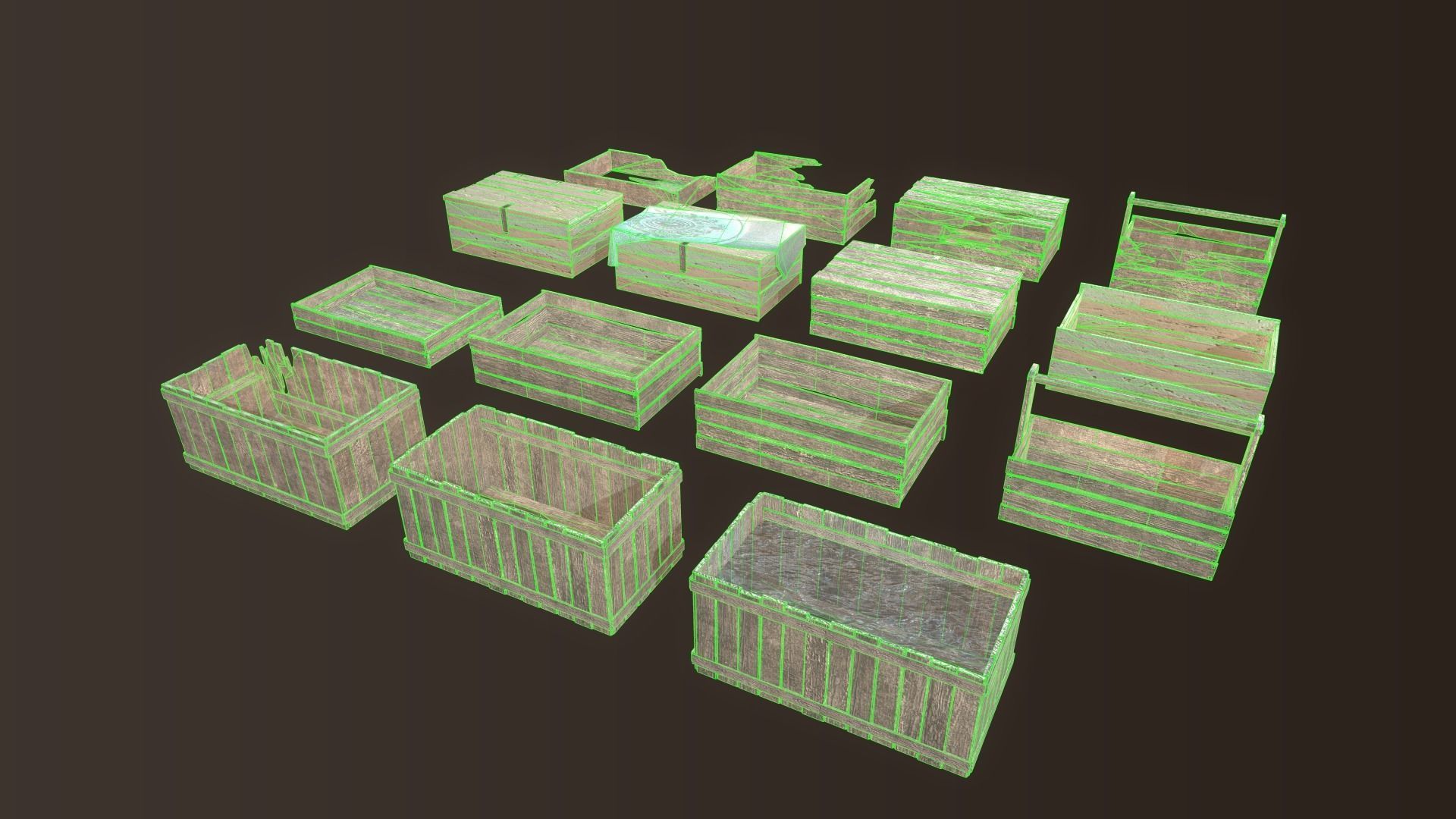 Barrel and Box Low-poly 3D model_12