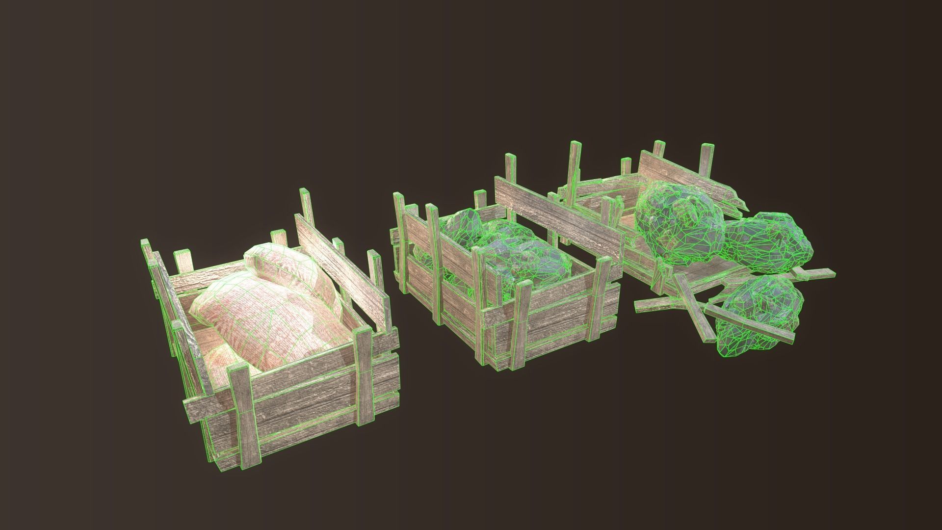 Barrel and Box Low-poly 3D model_21